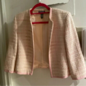 Kate Hill Pink Tweed Jacket - Size 6P Petite Open-Front Blazer